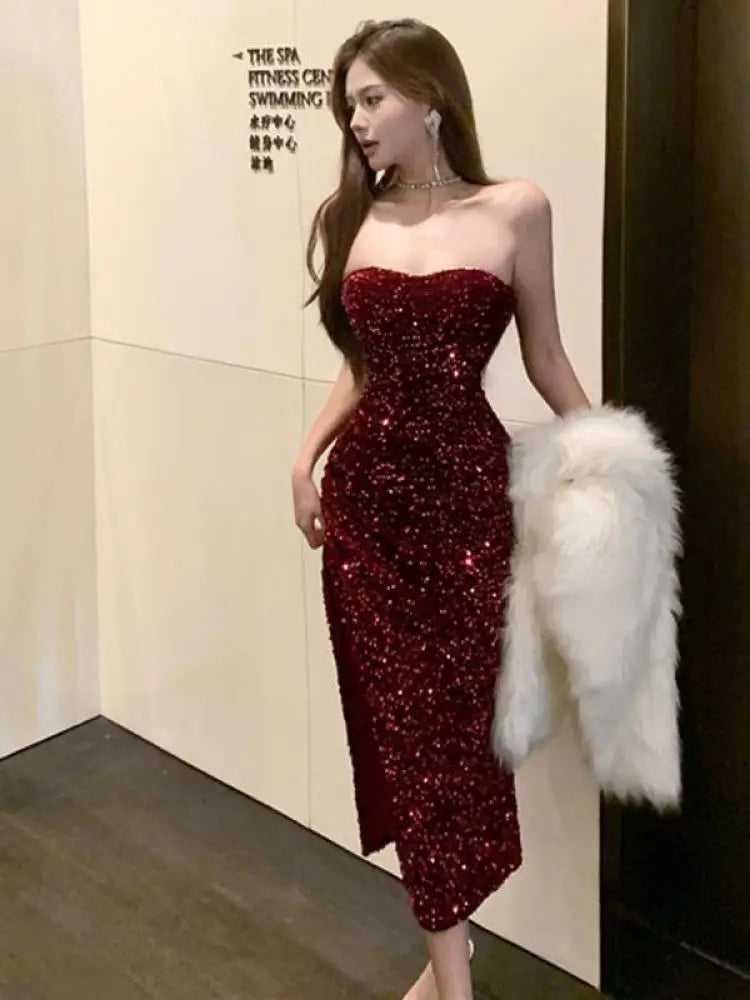 Robe Sirène Bordeaux à Sequins