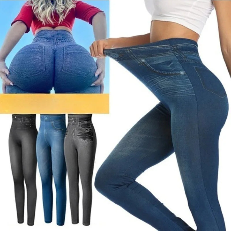 Leggings imprimés en Denim européens et américains élasticité