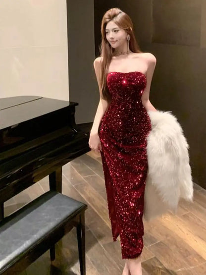 Robe Sirène Bordeaux à Sequins