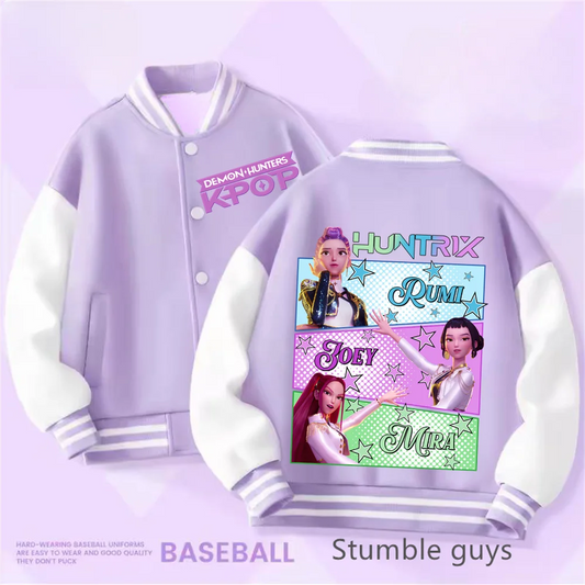 Autumn Winter Kpop Demon Hunters Kids Jacket Sweatshirts Hoodie Cartoon Trucksuit Baseball Uniform Boys Girls
