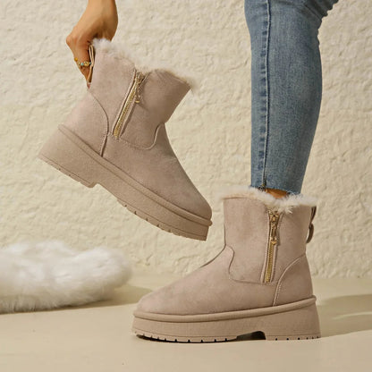 bottines d’hiver beiges doublées en fausse fourrure