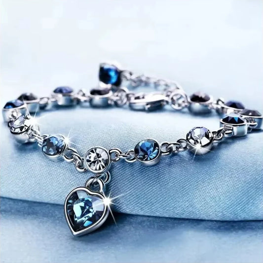 Bracelet Cristal Bleu & Cœur argenté