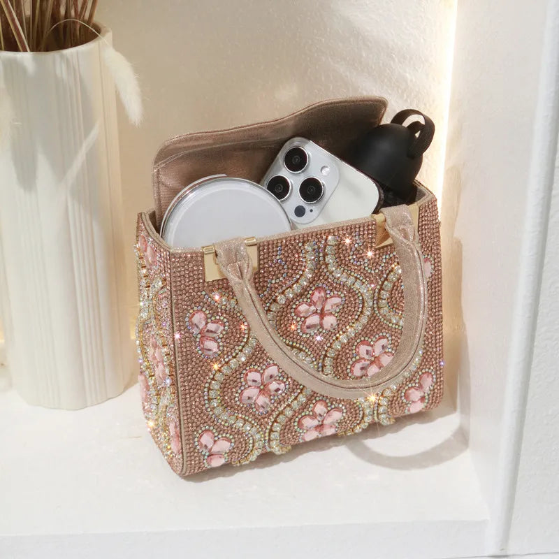 Sac Luxe Cristaux & Motifs Fleuris