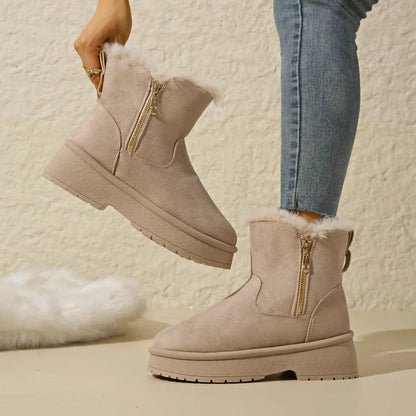 bottines d’hiver beiges doublées en fausse fourrure