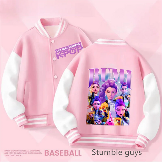 Autumn Winter Kpop Demon Hunters Kids Jacket Sweatshirts Hoodie Cartoon Trucksuit Baseball Uniform Boys Girls